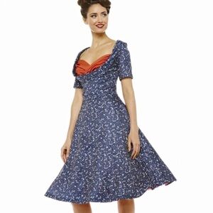 Lindy Bop Rockabilly Retro Pinup Dress Celestial Print Size 8 Stars & Moon
